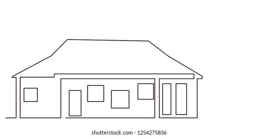 Continuous Line Drawing House Residential Building Stock Vector ...