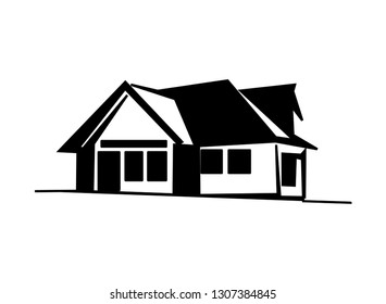 continuous line drawing of house,  residential building concept, logo, symbol, construction, vector illustration simple.