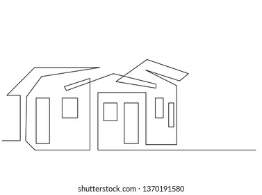 continuous line drawing of house,  residential building concept, logo, symbol, construction, vector illustration simple.