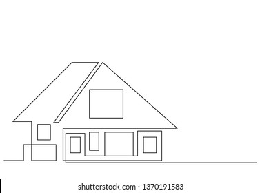 continuous line drawing of house,  residential building concept, logo, symbol, construction, vector illustration simple.