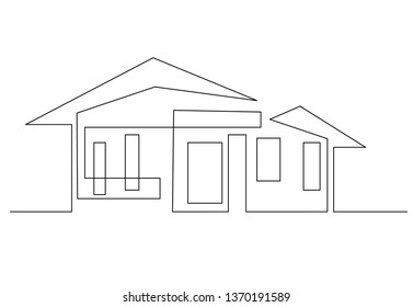 continuous line drawing of house,  residential building concept, logo, symbol, construction, vector illustration simple.