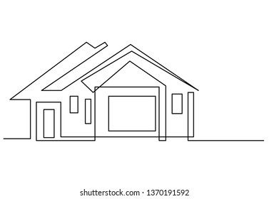 continuous line drawing of house,  residential building concept, logo, symbol, construction, vector illustration simple.