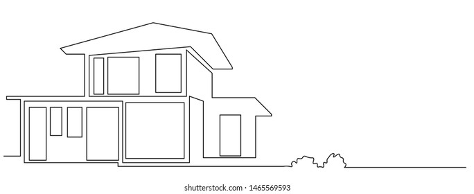 continuous line drawing of house,  residential building concept, logo, symbol, construction, vector illustration simple.