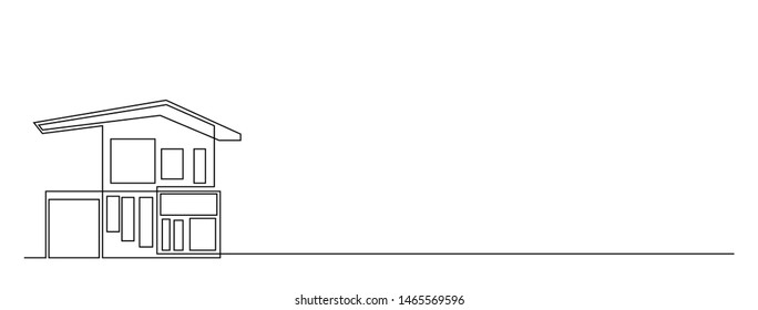 continuous line drawing of house,  residential building concept, logo, symbol, construction, vector illustration simple.