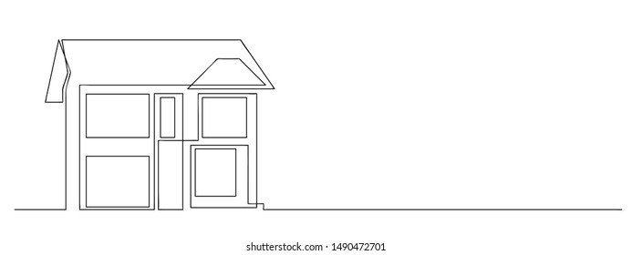 continuous line drawing of house,  residential building concept, logo, symbol, construction, vector illustration simple.