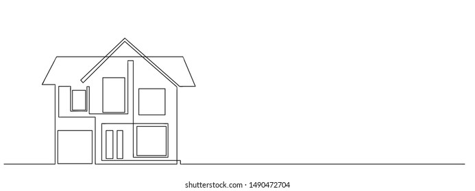 continuous line drawing of house,  residential building concept, logo, symbol, construction, vector illustration simple.