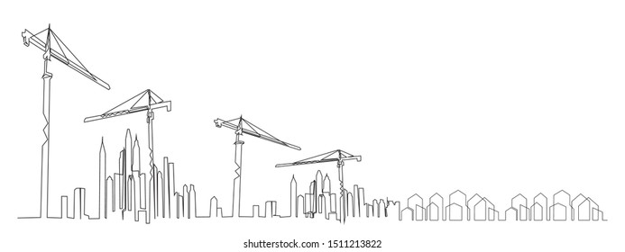 continuous line drawing of house,  residential building concept, logo, symbol, construction, vector illustration simple.