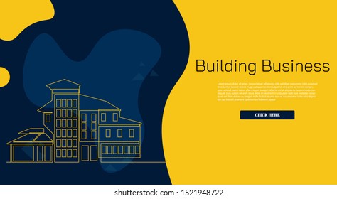continuous line drawing of house,  residential building concept, logo, symbol, construction, internet advertising. Influencer marketing, social media or network promotion, SMM banner, landing page,