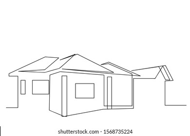 continuous line drawing of house,  residential building concept, logo, symbol, construction, illustration simple.vector