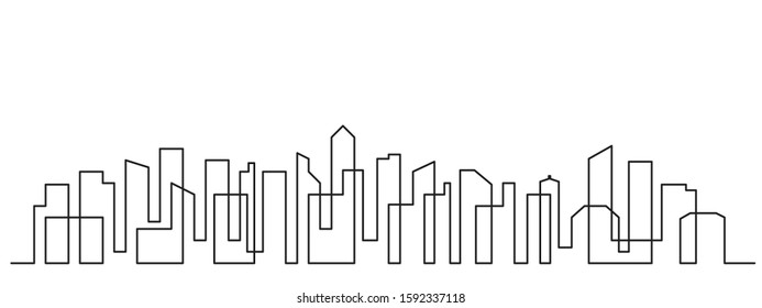 Continuous Line Drawing Of House,  Residential Building Concept, Logo, Symbol, Construction, Vector Illustration Simple.