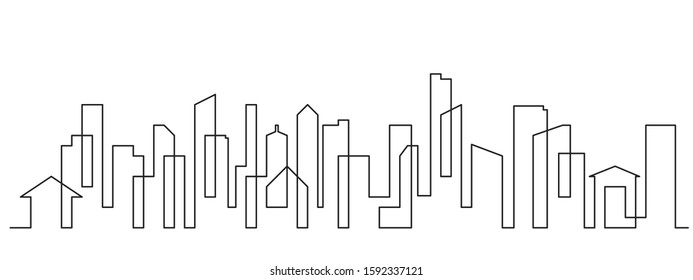continuous line drawing of house,  residential building concept, logo, symbol, construction, vector illustration simple.