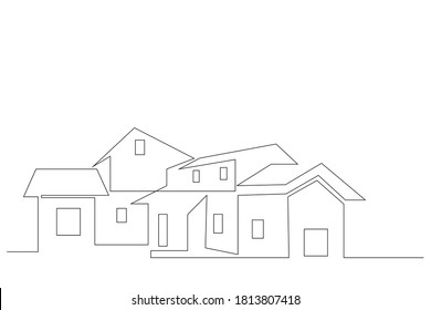 continuous line drawing of house,  residential building concept, logo, symbol, construction, vector illustration simple.
