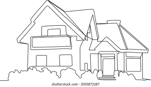 continuous line drawing of house, residential building concept, logo, symbol, construction, vector illustration simple.