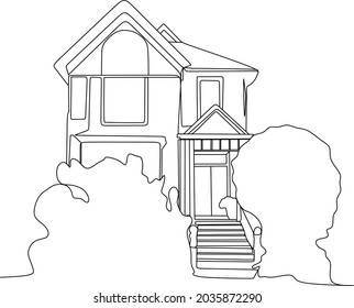 continuous line drawing of house, residential building concept, logo, symbol, construction, vector illustration simple.
