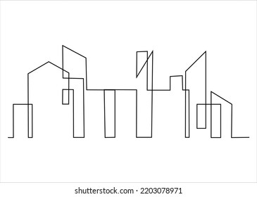 Continuous line drawing of house, residential building concept, logo, symbol, construction, vector illustration simple.