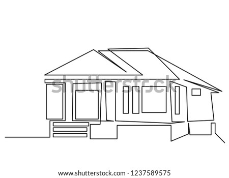 continuous line drawing of house,  residential building concept, logo, symbol, construction, vector illustration simple.