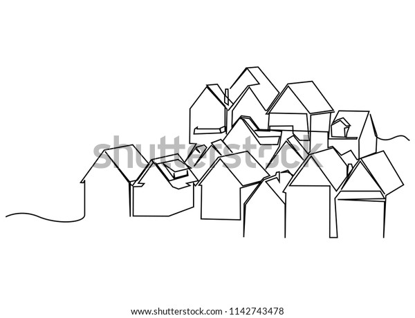 家の連続線描画 住宅建築のコンセプト ロゴ シンボル 建設 ベクターイラスト 簡単 のベクター画像素材 ロイヤリティフリー