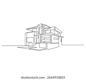 Desenho de linha contínua de House. Ilustração de linha única de uma casa. Conceito de construção. Estrutura de tópicos editável