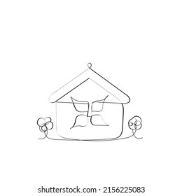 Continuous line drawing. House view illustration icon vector