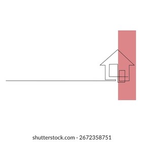 Kontinuierliche Linienzeichnung eines Hauses.Minimalistische einzeilige Kunst der modernen Wohnungsarchitektur.Einfache Monoline Wohngebäudedarstellung für Immobilien, Eigentum und Innenarchitektur