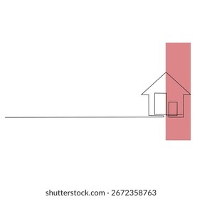 Kontinuierliche Linienzeichnung eines Hauses.Minimalistische einzeilige Kunst der modernen Wohnungsarchitektur.Einfache Monoline Wohngebäudedarstellung für Immobilien, Eigentum und Innenarchitektur