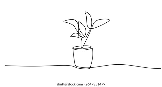 Continuous line drawing of a houseplant. A simple icon of personal growth, ideal for wellness coaching material or eco-friendly branding.