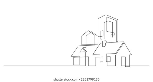 continuous line drawing of housing estate building single line minimalist decoration