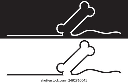 Continuous line drawing of human bone. Line art of dog bone. One line drawing white and black  background. Vector illustration. EPS 10
