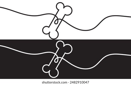 Continuous line drawing of human bone. Line art of dog bone. One line drawing white and black  background. Vector illustration. EPS 10