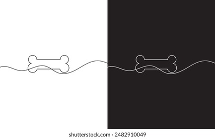 Continuous line drawing of human bone. Line art of dog bone. One line drawing white and black  background. Vector illustration. EPS 10