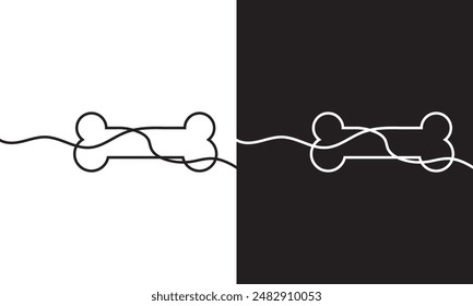 Continuous line drawing of human bone. Line art of dog bone. One line drawing white and black  background. Vector illustration. EPS 10