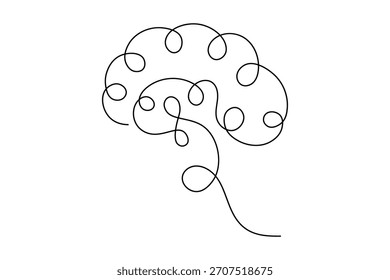 Continuous line drawing of a human brain, symbol of creativity, mind and thought concept.