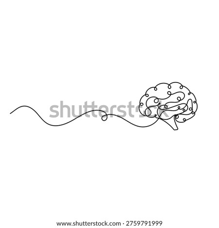 Continuous line drawing of a human brain representing mental health and creativity 