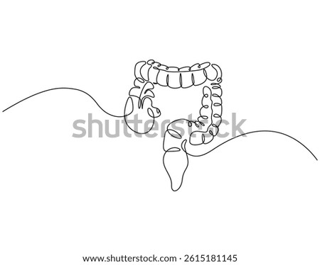 Continuous line drawing of human colon. Single line illustration of human colon organ. Human anatomy concept. Editable outline