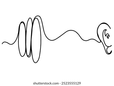 continuous line drawing of human ear isolated on transparent background. Vector illustration 