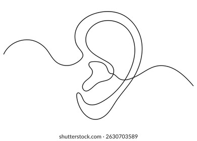 Desenho de linha contínua do ouvido humano ilustração de vetor de contorno simples
