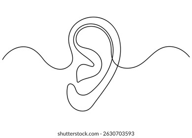 Continuous line drawing of human ear simple outline vector illustration
