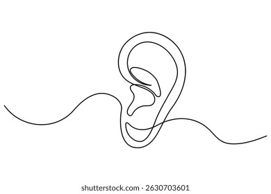 Continuous line drawing of human ear simple outline vector illustration

