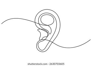 Continuous line drawing of human ear simple outline vector illustration
