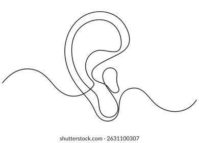 Continuous line drawing of human ear outline vector illustration
