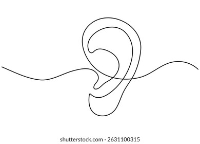 Continuous line drawing of human ear outline vector illustration

