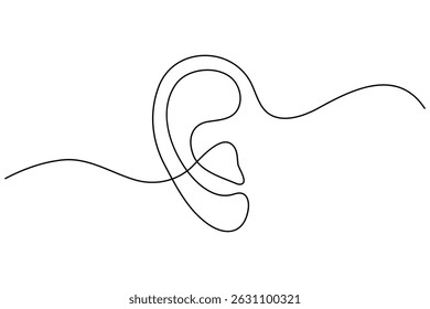 Continuous line drawing of human ear outline vector illustration
