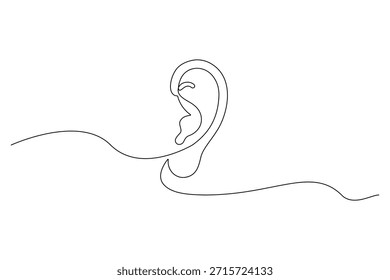 Dibujo de línea continua del oído humano. Concepto mínimo de silencio, escucha enfocada o percepción silenciosa.