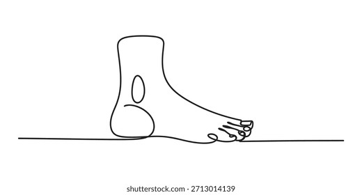 Dibujo de línea continuo de un pie y tobillo humanos desde un Vector de vista de perfil lateral, ilustración