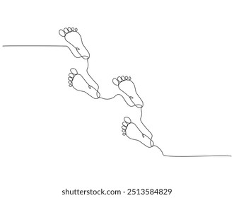 Continuous line drawing of human footprint. Single line illustration of barefoot, footprint, footstep. National foot day concept. Editable outline
