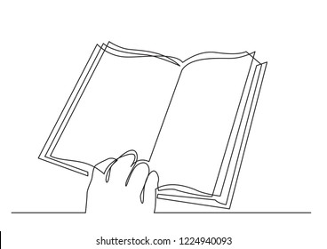 continuous line drawing of human hand holding book