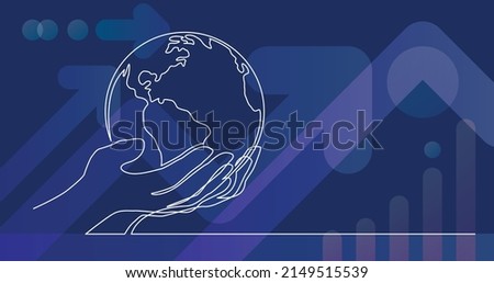 continuous line drawing of human hand holding world planet earth