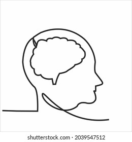 Dibujo continuo de la cabeza y el cerebro humanos