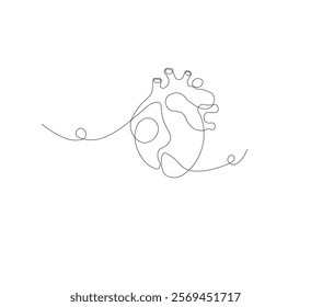 continuous line drawing of human heart organ on white background. Thin line illustration in minimalist style. Heart health concept