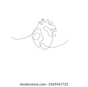 continuous line drawing of human heart organ on white background. Thin line illustration in minimalist style. Heart health concept